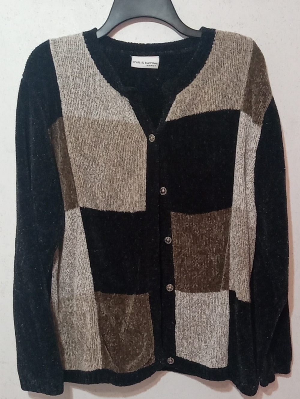 croft & barrow Black, Gray & Brown Patchwork Cardigan